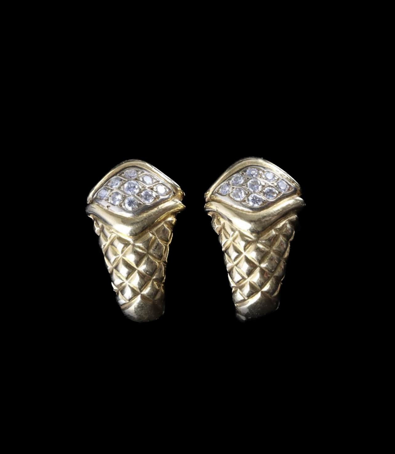 Boucles d'oreilles vintage Cornes d'Abondances, or 18k, diamant