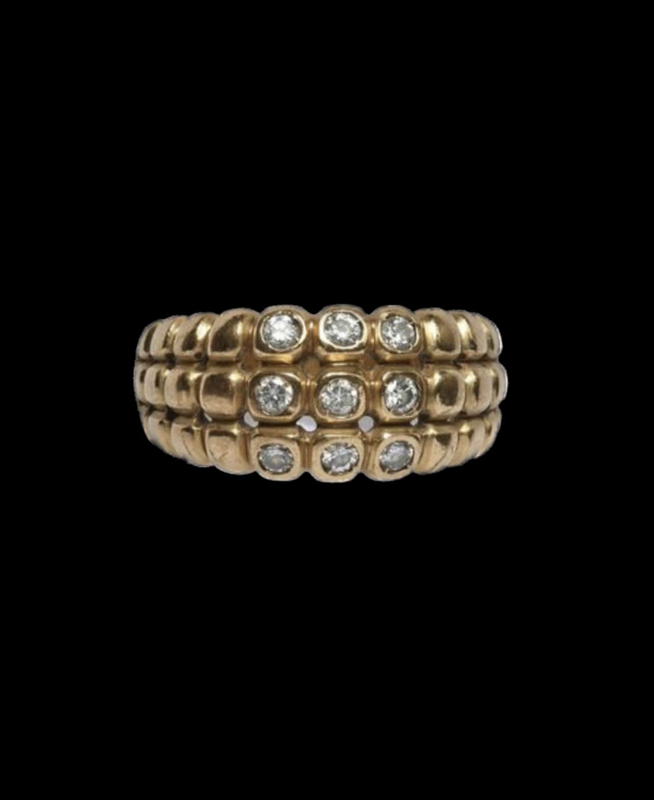 Bague vintage géométrique en or 18k, diamant, année 1970